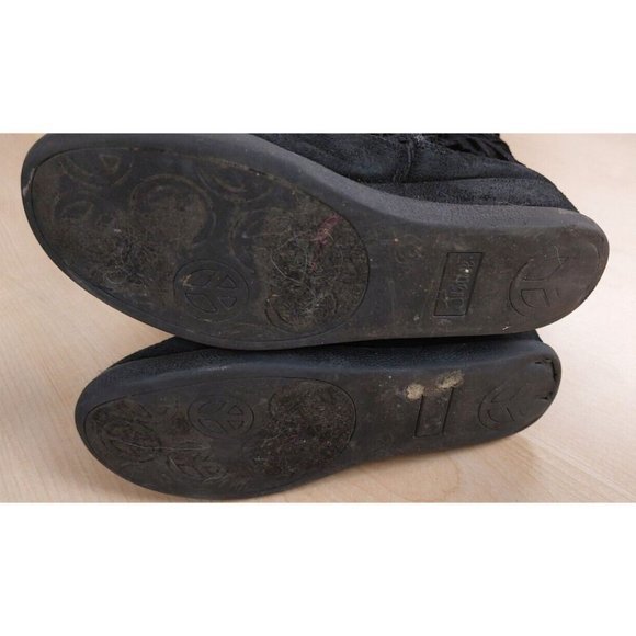 JUSTICE GIRLS BLACK FAUX SUEDE FRINGE RHINESTONE ZIP BOOTS SIZE 2 - Picture 2 of 7